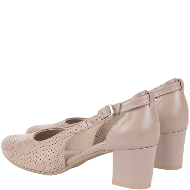 Czółenka damskie Wielbut 555 beżowe skórzane na słupku 5 cm