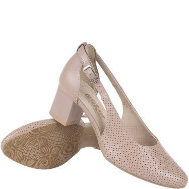 Czółenka damskie Wielbut 555 beżowe skórzane na słupku 5 cm