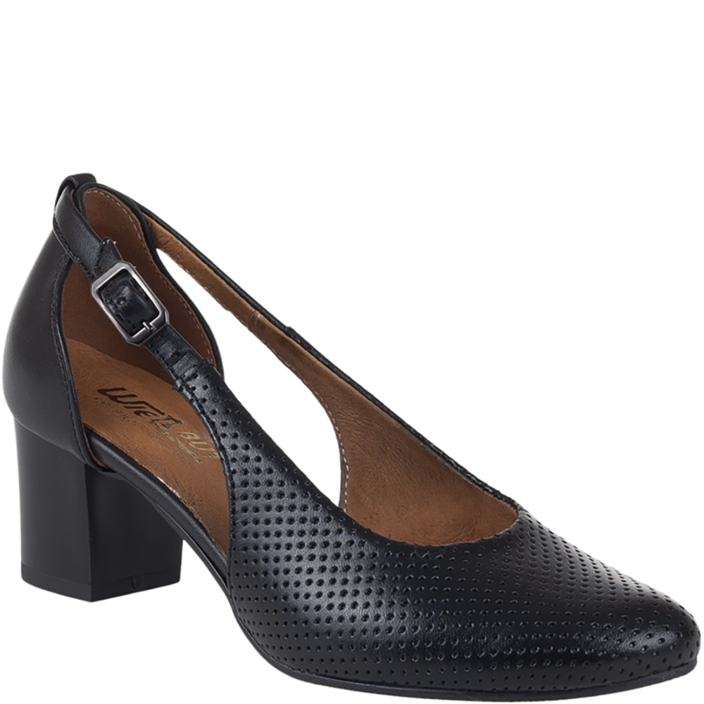 Czółenka damskie Wielbut 555 czarne skórzane na słupku 5 cm