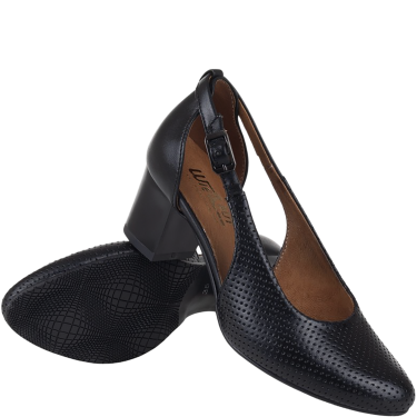 Czółenka damskie Wielbut 555 czarne skórzane na słupku 5 cm