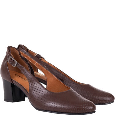 Czółenka damskie Wielbut 555 brązowe skórzane na słupku 5 cm