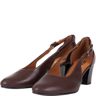 Czółenka damskie Wielbut 555 brązowe skórzane na słupku 5 cm