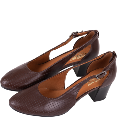 Czółenka damskie Wielbut 555 brązowe skórzane na słupku 5 cm