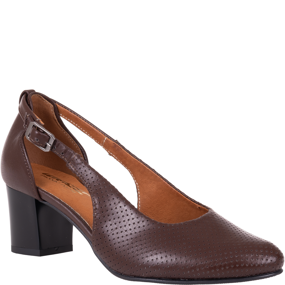 Czółenka damskie Wielbut 555 brązowe skórzane na słupku 5 cm