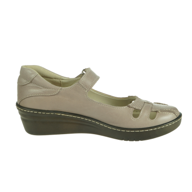 SKÓRZANE PÓŁBUTY DAMSKIE NA KOTURNIE BEŻOWE