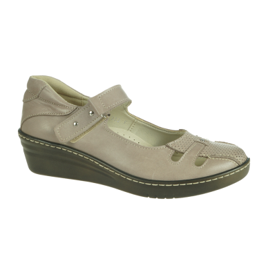 SKÓRZANE PÓŁBUTY DAMSKIE NA KOTURNIE BEŻOWE