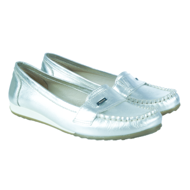 SKÓRZANE MOKASYNY DAMSKIE SREBRNE BENZSON 513