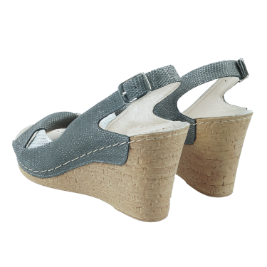 SKÓRZANE SANDAŁY NA KOTURNIE SZARO-SREBRNE TYCHE