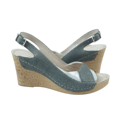 SKÓRZANE SANDAŁY NA KOTURNIE SZARO-SREBRNE TYCHE