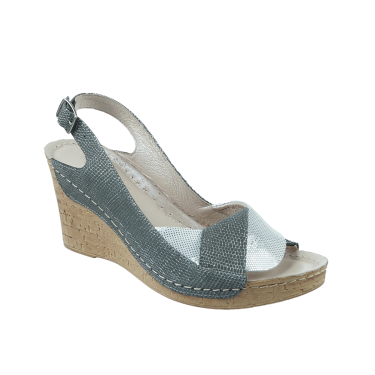 SKÓRZANE SANDAŁY NA KOTURNIE SZARO-SREBRNE TYCHE