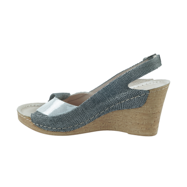 SKÓRZANE SANDAŁY NA KOTURNIE SZARO-SREBRNE TYCHE