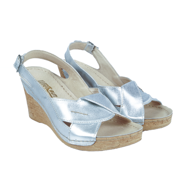 SKÓRZANE SANDAŁY DAMSKIE NA KOTURNIE SREBRNE WIELBUT 532